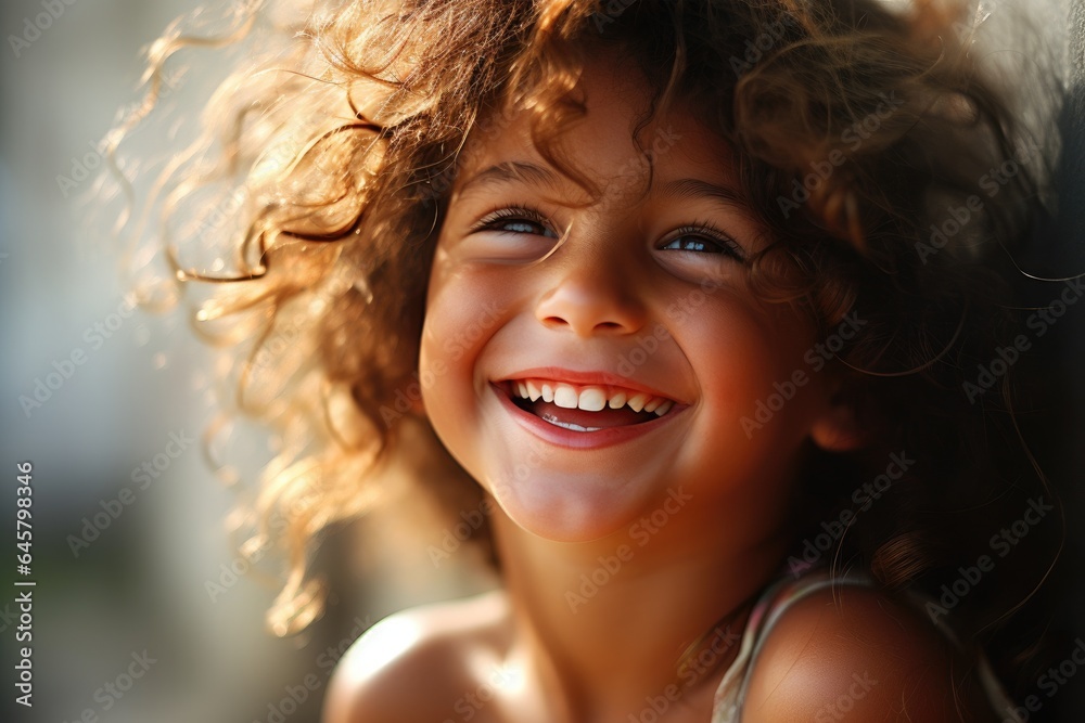 Wall mural Portrait of a curly-haired smiling child.