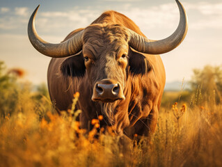 Fototapeta premium Bull in its Natural Habitat, Wildlife Photography, Generative AI