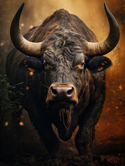 Naklejka premium Bull in its Natural Habitat, Wildlife Photography, Generative AI