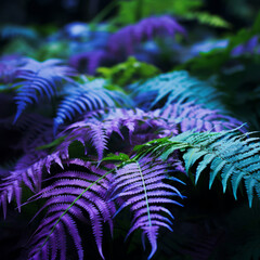 Detail view of fern leaves in the rainforest