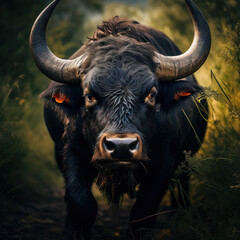 Naklejka premium Bull in its Natural Habitat, Wildlife Photography, Generative AI