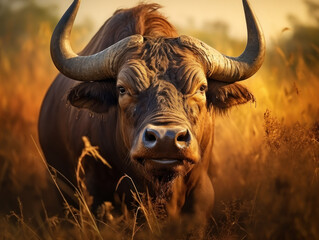 Naklejka premium Bull in its Natural Habitat, Wildlife Photography, Generative AI