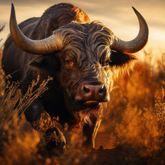 Naklejka premium Bull in its Natural Habitat, Wildlife Photography, Generative AI