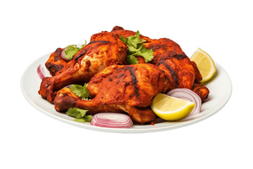 Tandoori Chicken on Plate Transparent Background. AI - obrazy, fototapety, plakaty