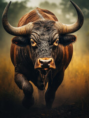 Naklejka premium Bull in its Natural Habitat, Wildlife Photography, Generative AI