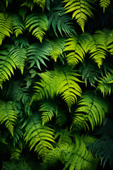 Detail view of fern leaves in the rainforest
