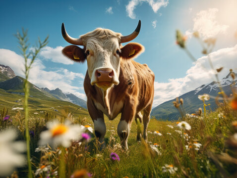 Cow in its Natural Habitat, Wildlife Photography, Generative AI