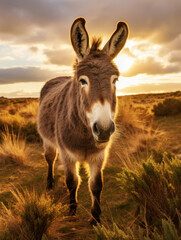 Naklejka na ściany i meble Donkey in its Natural Habitat, Wildlife Photography, Generative AI