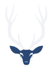 Minimalistic Deer head with large antlers, front view silhouette