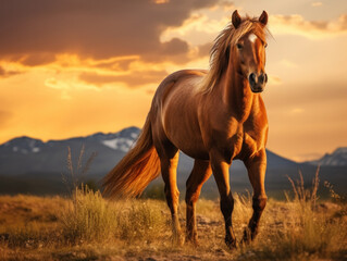 Fototapeta premium Horse in its Natural Habitat, Wildlife Photography, Generative AI