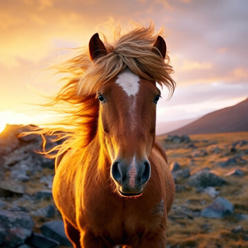 Horse in its Natural Habitat, Wildlife Photography, Generative AI