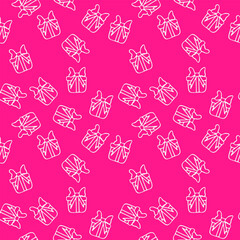 Seamless pattern of winter gifts on a pink background