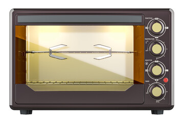 Convection Toaster Oven with Rotisserie and Grill, front view. 3D rendering isolated on transparent background