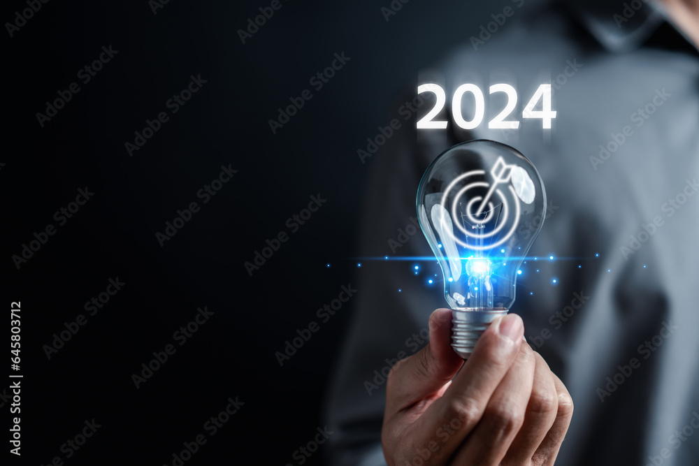 Aufkleber aiming new year 2024 idea and creative smart planning to countdown merry christmas and happy new yea
