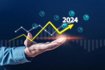 Happy New year 2024 with chart graph and countdown merry christmas and happy new year, Planning and challenge strategy business in new year 2024 Concept.