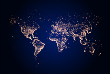 Fototapeta na wymiar Earth night map. Vector illustration of cities lights from space. Dark map for Earth day