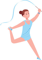 Child rhytmic gymnastics. Girl dancing with ribbon