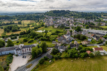 Aerial photo of french village Benevent l'Abbaye in Summer