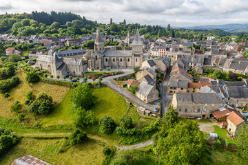 Fototapeta na wymiar Aerial photo of french village Benevent l'Abbaye in Summer