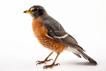 Close-up studio portrait of American Robin Turdus migratorius. Blank for design