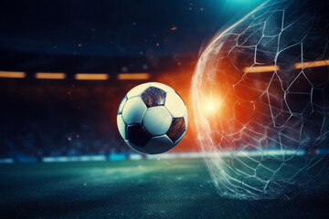 Soccer football scores a goal