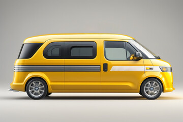 Big, long yellow minivan isolated on white background. yellow minibus passengers. Isolated white...