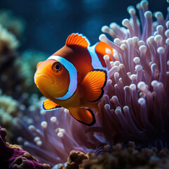 Naklejka na ściany i meble Clown Fish in its Natural Habitat, Wildlife Photography, Generative AI