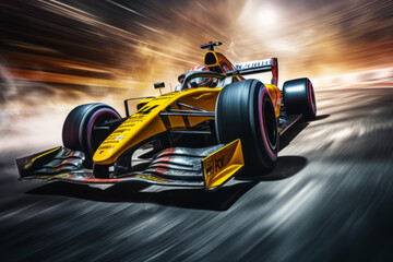 Obraz premium A racing car passes the track, with motion blur background