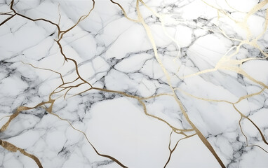 A luxurious background of white marble texture with golden veins, Generative AI