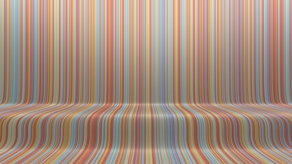 Astract geometric background with bright colorful vertical stripes. Step with rounded corners between two planes. 3d render