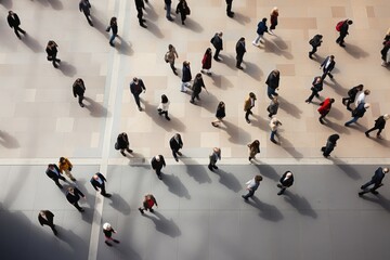 Top view of business people walking in a crowded place