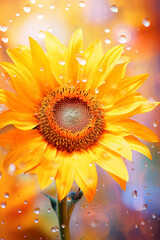 Detailed view sunflower blossom with abstract background