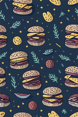 Classic Burger Pattern, Vertical Retro Background