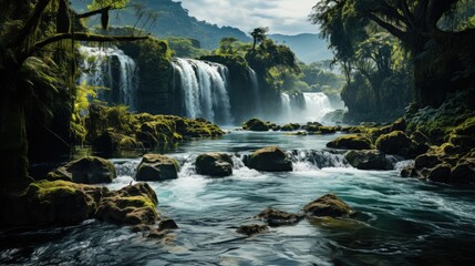 Beautiful waterfall view from the top of the mountain