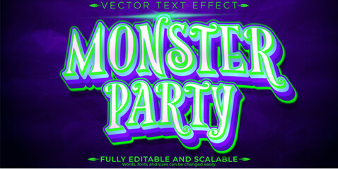 Monster party text effect, editable pumpkin and halloween text style