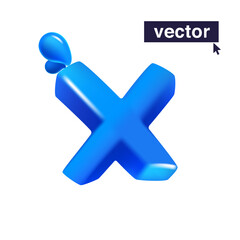 Letter X logo 3D render in cartoon cubic style made of blue clear water and dew drops. Eco-friendly vector illustration. Impossible isometric shapes. Perfect for nature banner, healthy filter labels.