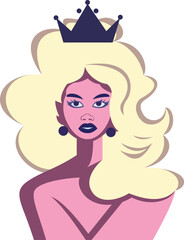 Drag queen flat style vector illustration, Male in female dress wearing a crown , transvestite , cross dresser , female impersonator vector image