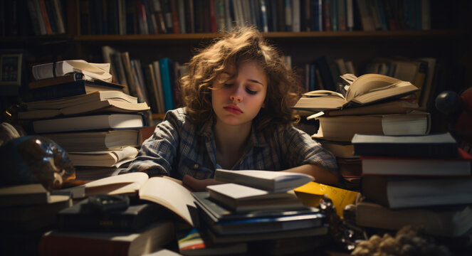 Stress woman frustrated from studying and working. University, burnout and stressed, tired from studying 
