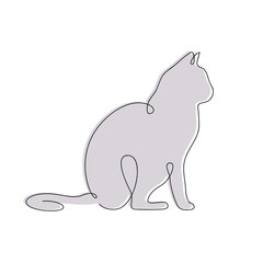 Cat drawn in one continuous line in color. One line drawing, minimalism. Vector illustration.