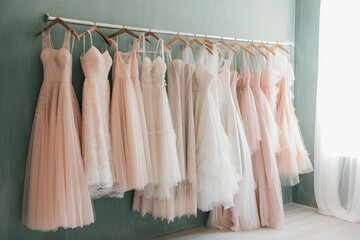 Adorned with beautiful wedding dresses, the bridal boutique offers brides a wide range of elegant options.