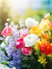 Obraz na płótnie Canvas Close up of dreamy bouquet with colourful flowers