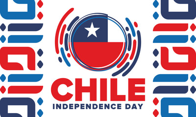 Chile Independence Day. Happy national holiday Fiestas Patrias. Freedom day. Celebrate annual in September 18. Chile flag. Patriotic chilean design. Poster, card, banner, template, background. Vector