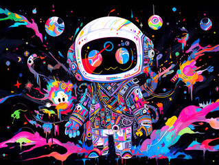Chibi astronaut in outer space