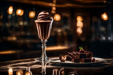 Fototapeta na wymiar An ice cream, infused with the divine essence of chocolate, is placed on a glass table