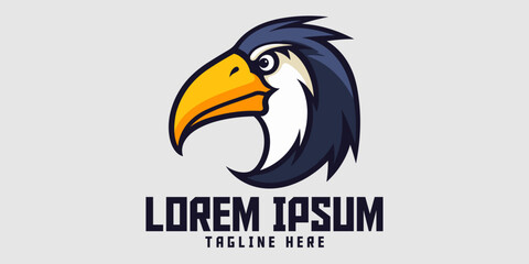 Toucan head as animal icon, emblem logo and mascot and sport and esport badge.
