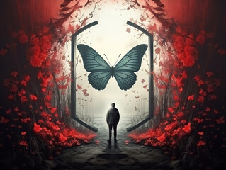 Man on path with butterfly