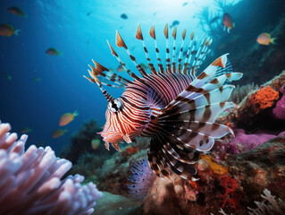 Naklejka na ściany i meble Lionfish in its Natural Habitat, Wildlife Photography, Generative AI