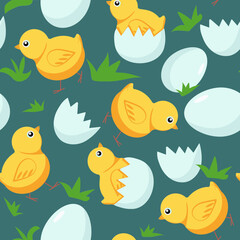 Pattern cartoon Chickens and eggs. World Egg Day. Egg. Eggshell. Vector illustration, isolated seamless background.