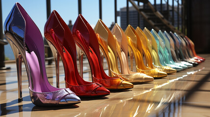 Incredible women's heeled shoes, elegant, colorful - obrazy, fototapety, plakaty