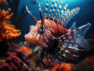 Naklejka na ściany i meble Lionfish in its Natural Habitat, Wildlife Photography, Generative AI